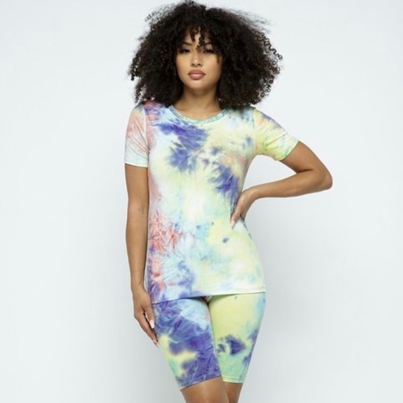 Pants - ‼️ Two Piece Set Tie Dye Biker Shorts T-Shirt Set
